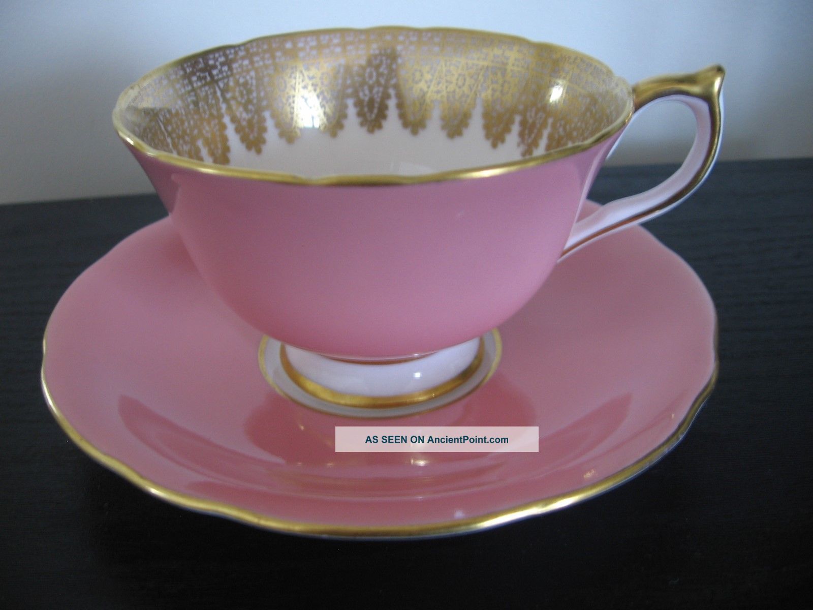 Aynsley Pink Gold Lace Teacup And Saucer