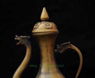 Marked Chinese Brass Fly Dragon Beast Lucky Rice Wine Pot Flagon Hip Flask Jj82 photo