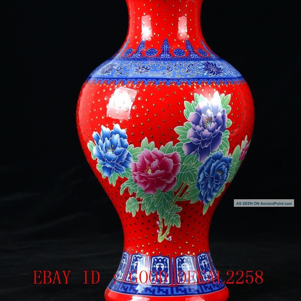 Chinese Home Pastel Porcelain Hand - Painted Peony Vase W Qian Long Mark Vases photo