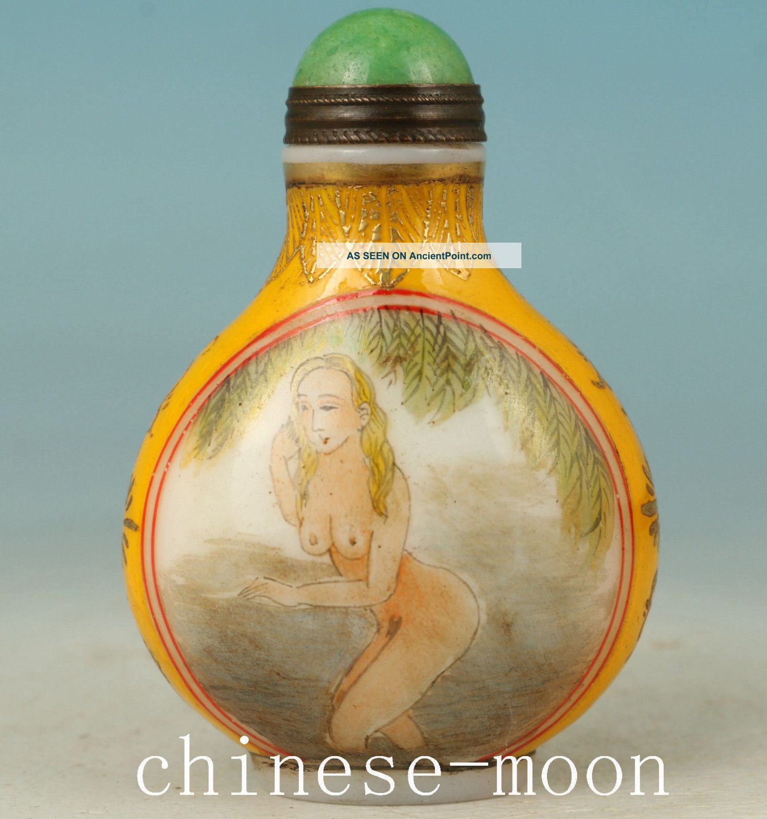 Rare Chinese Old Glass Handmade Painting Europe Girl Statue Snuff Bottle Snuff Bottles photo