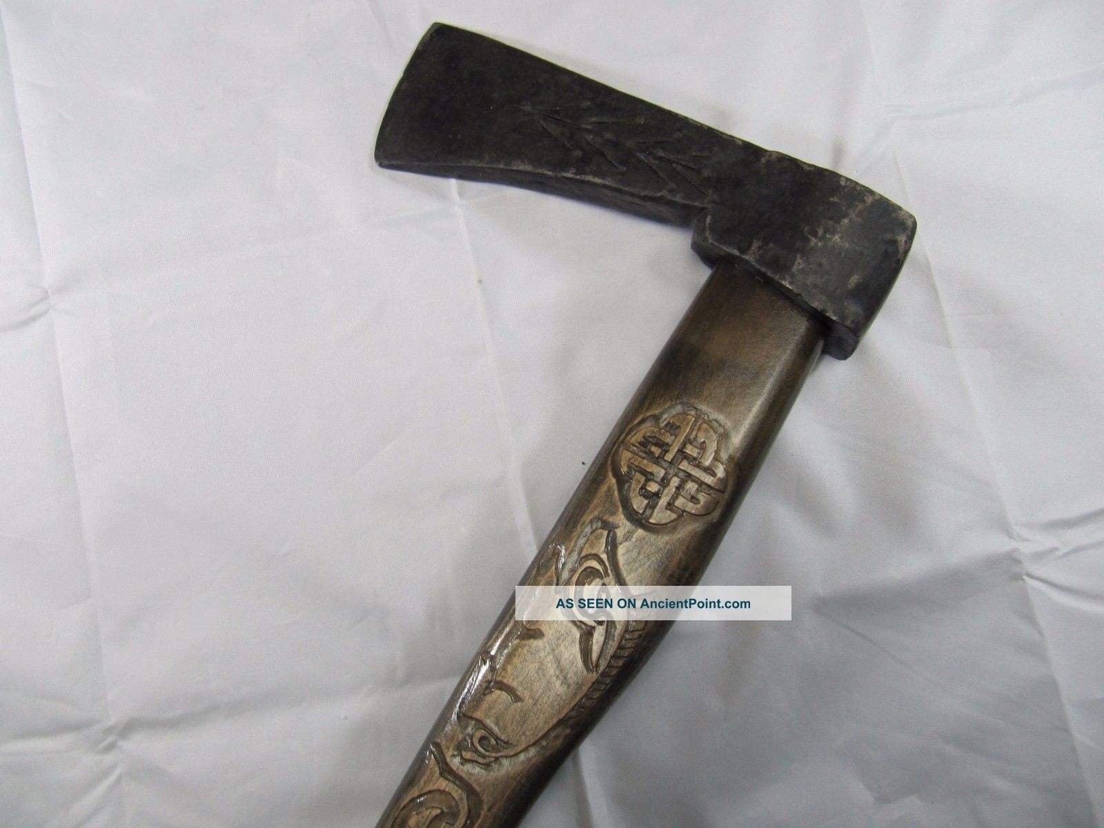 Ancient Viking Iron Bearded Axe 10 - 11 Cent Hand Carved Handle (certificate) Viking photo