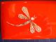 Vintage Japanese (?) Orange And Black Lacquer Glove/trinket Box With Dragonflies Boxes photo 1