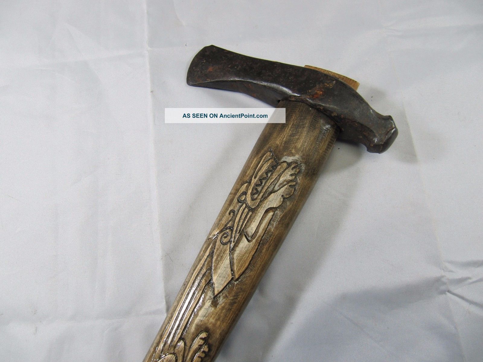 Ancient Viking Iron Battle Axe 6 - 7 Cent Hand Carved Handle (certificate) Viking photo
