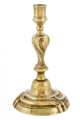 18c Engraved French Brass Candlestick 2 photo