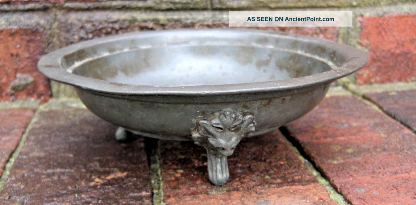 Rare Antique Pewter 3 Footed Lion Bowl Early 18th Century W/hallmarks - London Metalware photo