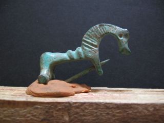 Horse Ancient Celtic Roman Bronze Fibula Of Danubian Horseman Cult 3 - 4 Ct.  Ad. photo