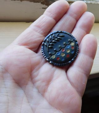 Large Antique Vintage Collectible Celluloid Metal Button Painted Tinted Steels photo