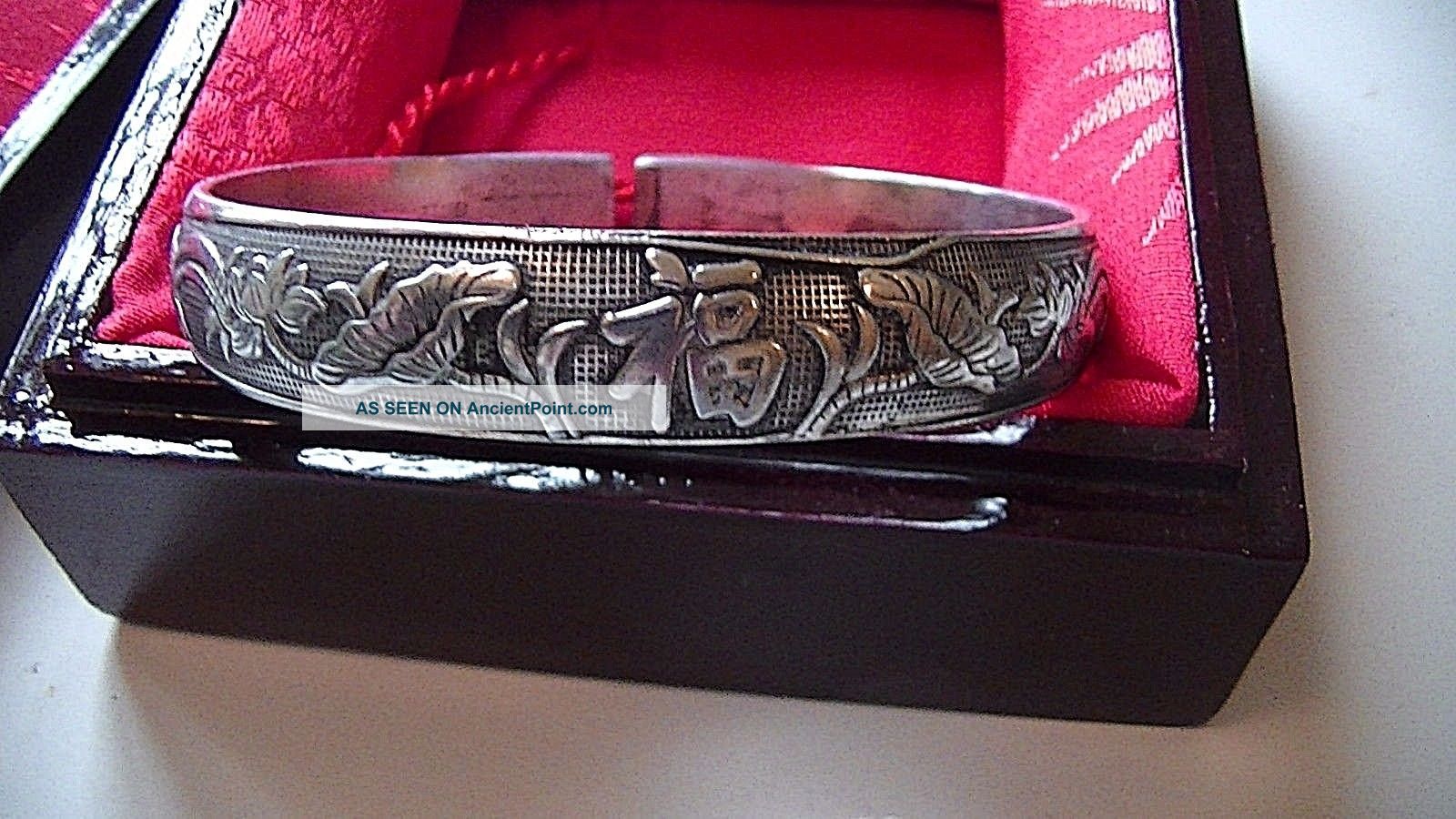 Antique Chinese Sterling?silver Split Lotus Flower Bangle Cuff Bracelet 46grams Bracelets photo