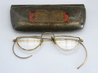 Antique - Gold Plated Half Moon Spectacles - Cased - Friars Of The Sack - C1910 photo