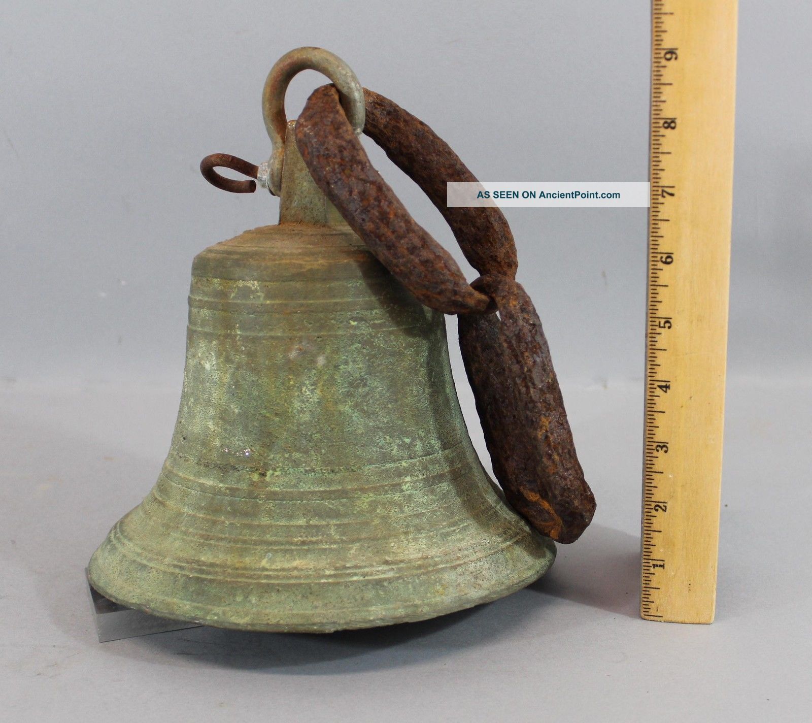 19thc Antique,  8in X 8 In,  Bronze Ships Bell & Wrought Iron Links, Bells & Whistles photo