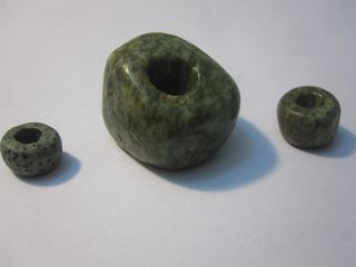 3 Pre - Columbian Mayan Jaguar Spotted Jade Stone Beads - 3c01 photo