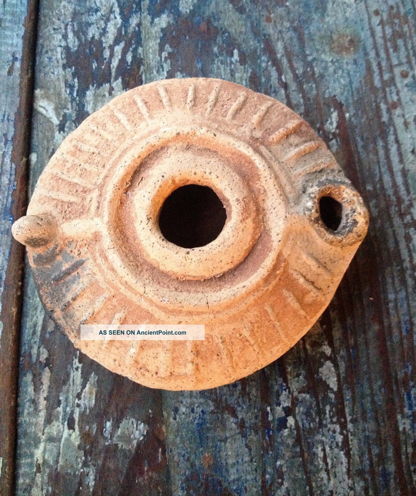 Ancient Roman Terracotta Pottery Antique Oil Lamp 5th Century,  Abstract Design Roman photo