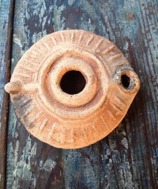 Ancient Roman Terracotta Pottery Antique Oil Lamp 5th Century,  Abstract Design photo