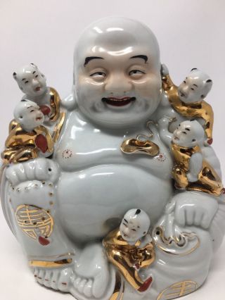 Antique Chinese Old Porcelain Gold Happy Buddha It Marked Asian China photo