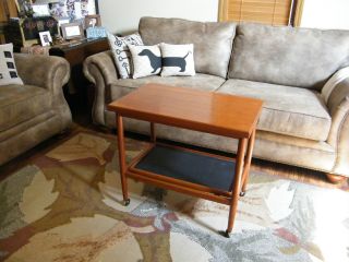 Vintage Danish Modern Swivel Top Serving Cart With Tray photo