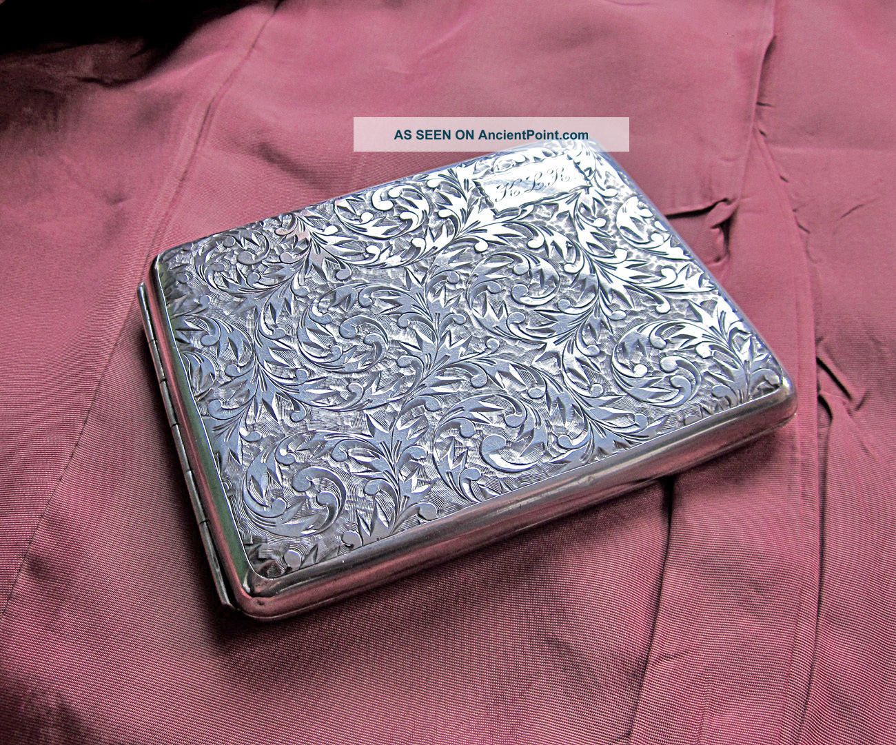 Vtg Sterling Silver Engraved Cigarette Case Compact 3.  75 