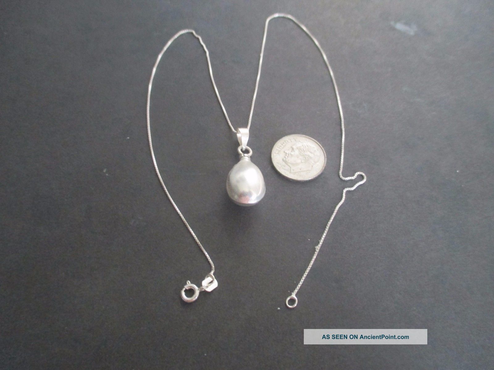 Perfume Bottle.  Sterling Silver.  Oval/teardrop With Chain.  Highly Polished. Bottles, Decanters & Flasks photo