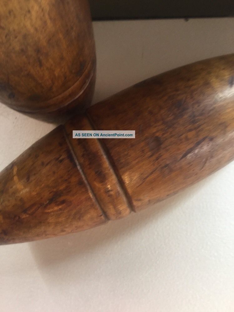2 Antique Wooden Indian 3lb. Clubs Exercise Pins Heavy Juggling Circus