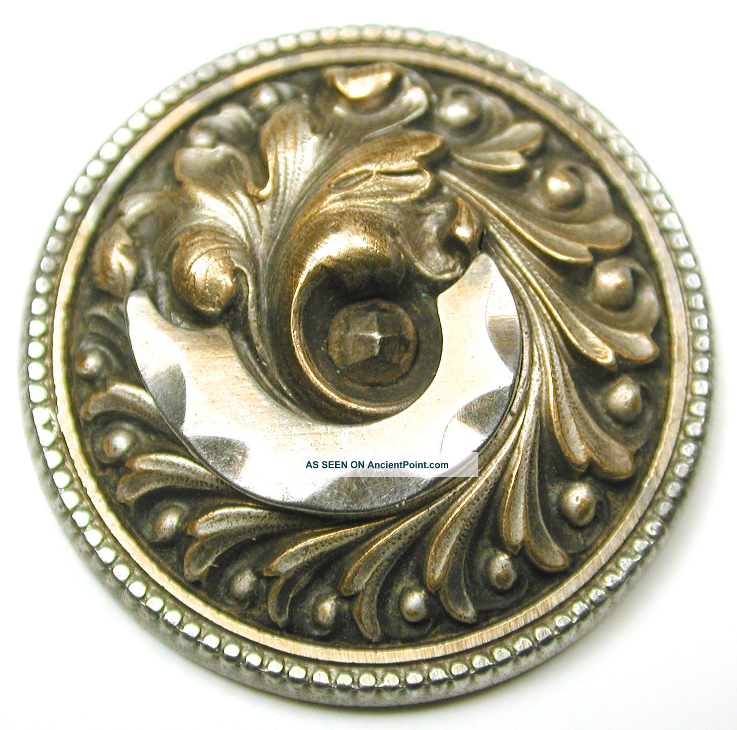 Lg Sz Antique Steel Cup Button Fancy Cut Steel & Brass Floral Design 1 & 5/16 Buttons photo