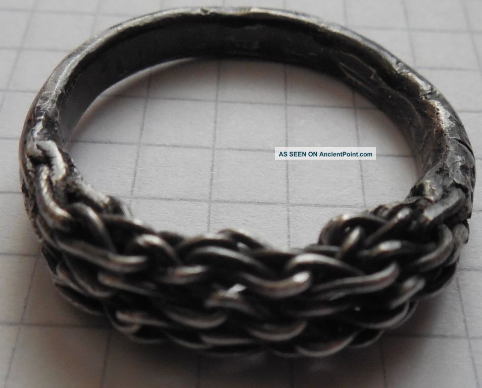 Viking Period Complex Braided Very Large Silver Crimped Ring Viking photo
