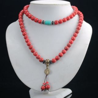 Chinese Collectable Red Coral & Turquoise Handwork Necklaces & Pendants D598 photo