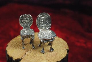2 Unusual 1.  75 - 2 Inch Doll House To Silver Palace Small Ornate Side Chairs photo