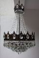 Antique French Basket Style Brass & Crystals Large Chandelier From 1950 ' S Chandeliers, Fixtures, Sconces photo 2
