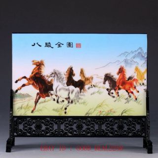 Good Chinese Lacquerware Handwork Painting Eight Horses Screen Pf015 photo