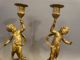(2) Antique 19thc Figural Victorian Winged Putti Cherub Gilt Statue Candlesticks Metalware photo 1