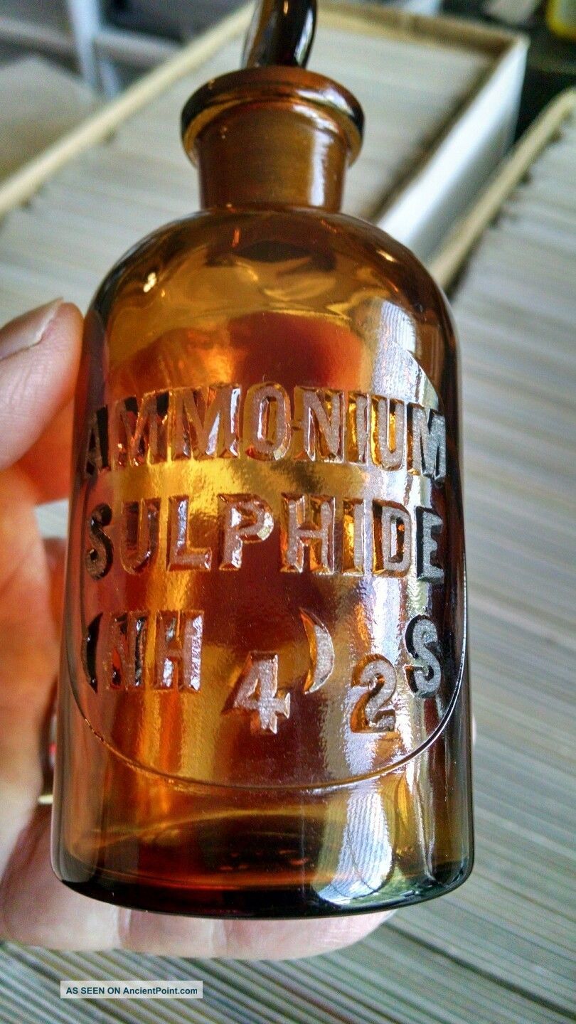 Antique Ammonium Sulphide 125ml Honey Amber Reagent Chemical Lab Ground Example Bottles & Jars photo