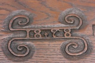 19thc Gothic Wooden Oak Panel With Relief Carvings Of Date & Cross C1898 photo