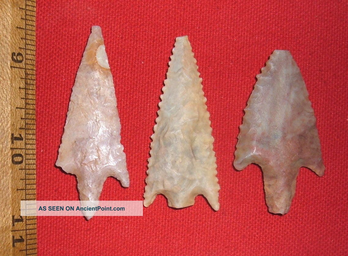 (3) Big Heart - Breaker Neolithic Stemmed Points,  Prehistoric African Artifacts Neolithic & Paleolithic photo