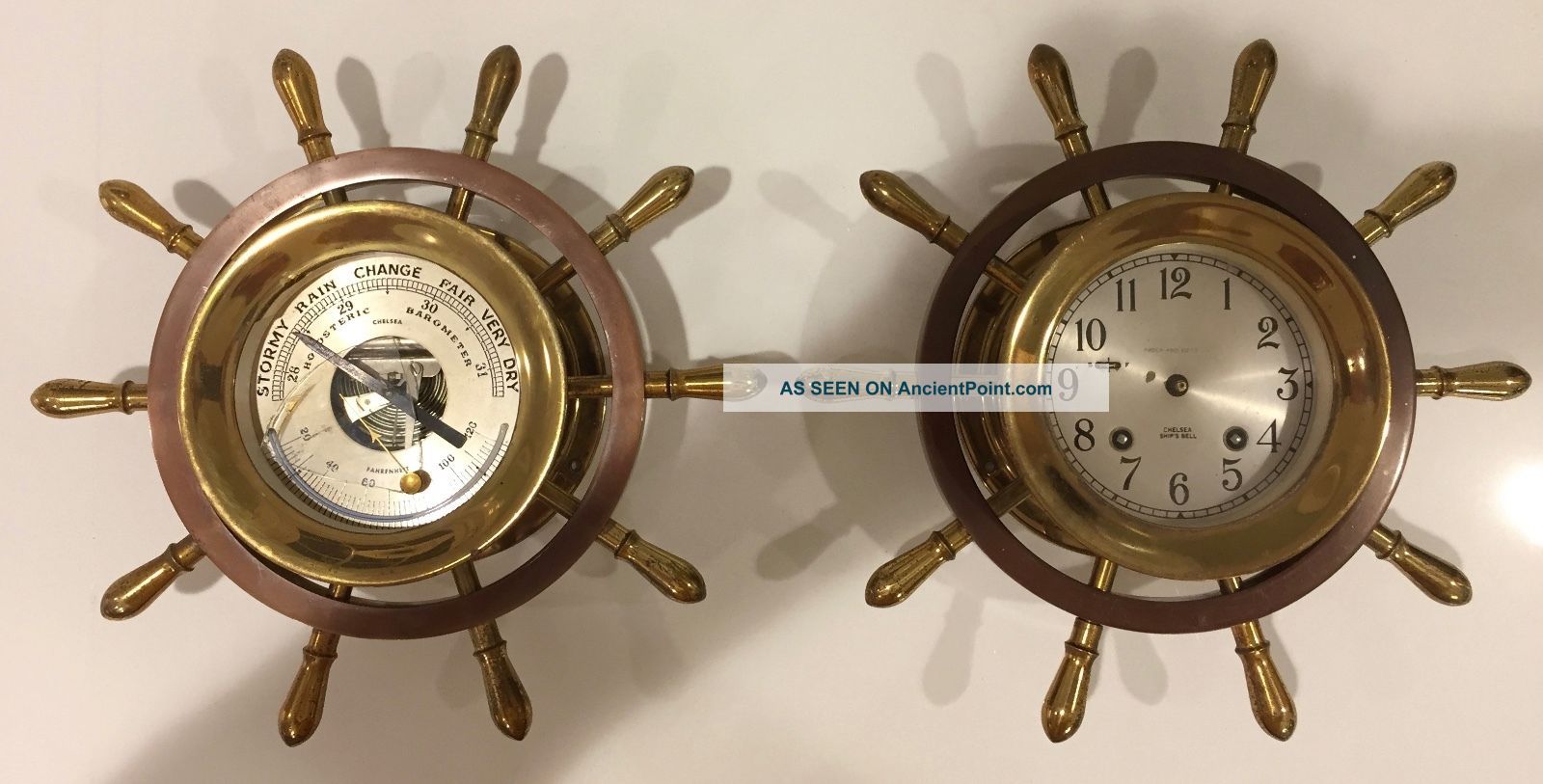 Chelsea Vintage Ship ' S Wheel Maritime Clock And Barometer 1955 1960