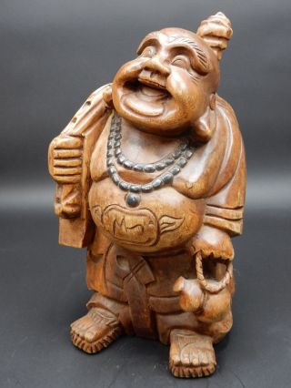 Intricately Carved Chinese Hardwood Happy Buddha 16 Inches. photo