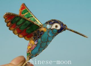 Lovely Chinese Old Cloisonne Handmade Carved Hummingbird Statue Ornament photo