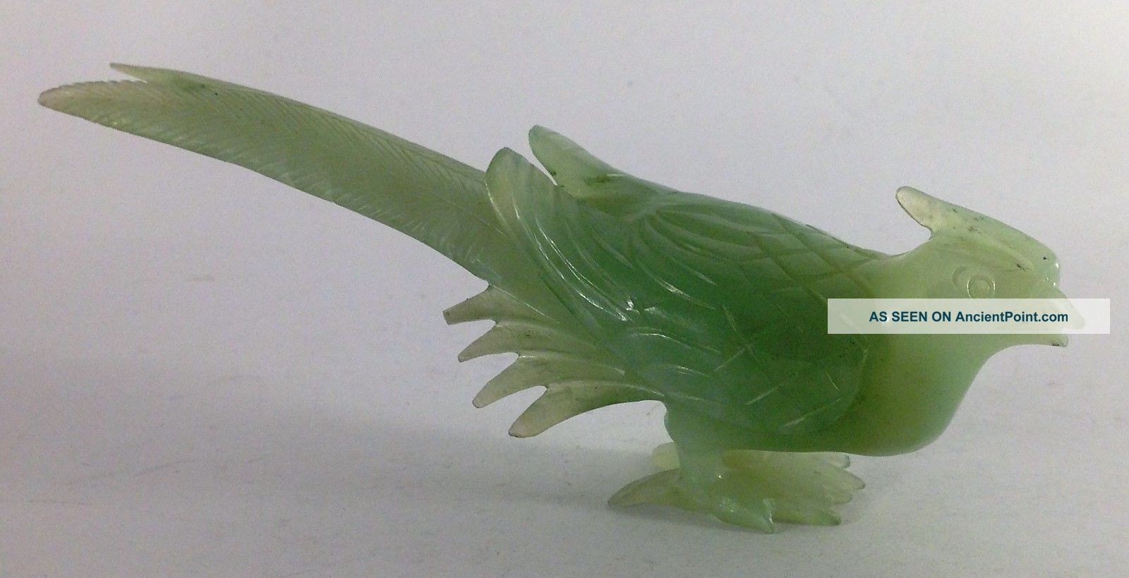 Antique Chinese Old Green Jade Hand Carved Bird Sculpture Statues photo
