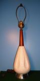Mid - Century Modern Danish Table Lamp Dimpled Textured Ceramic Teak Wood Light Mid-Century Modernism photo 1