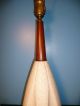Mid - Century Modern Danish Table Lamp Dimpled Textured Ceramic Teak Wood Light Mid-Century Modernism photo 2
