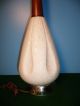 Mid - Century Modern Danish Table Lamp Dimpled Textured Ceramic Teak Wood Light Mid-Century Modernism photo 3