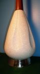 Mid - Century Modern Danish Table Lamp Dimpled Textured Ceramic Teak Wood Light Mid-Century Modernism photo 5