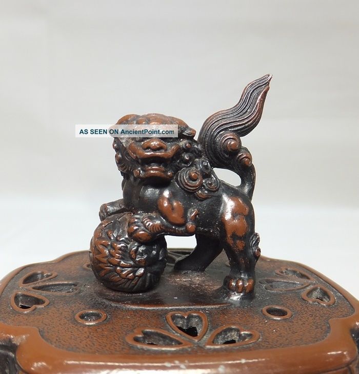 E440: Japanese Copper Incense Burner With Great Work By Famous Kosai Sano Other Japanese Antiques photo