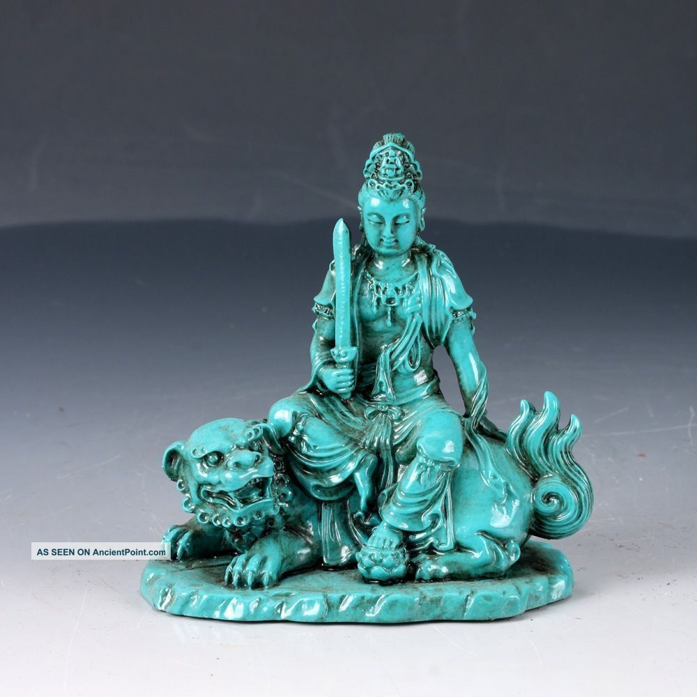 100 Natural Turquoise Hand Carved Bodhisattva Manjusri Statues Dy218 Figurines & Statues photo