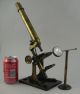 Antique 19c Brass Microscope & Bench Bullseye Condenser Magnifier & Slides Cased Other Antique Science Equip photo 1