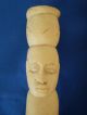 2 Antique African Hand Carved Folk Art Sculptures Heads Statues On Wood Bases Sculptures & Statues photo 2