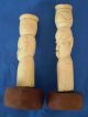 2 Antique African Hand Carved Folk Art Sculptures Heads Statues On Wood Bases Sculptures & Statues photo 4