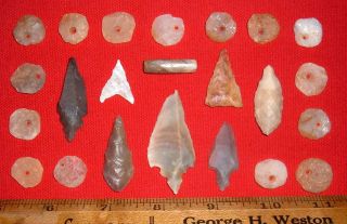 (23) Sahara Neo/mesolithic Points,  Beads & Plug,  Prehistoric African Artifacts photo