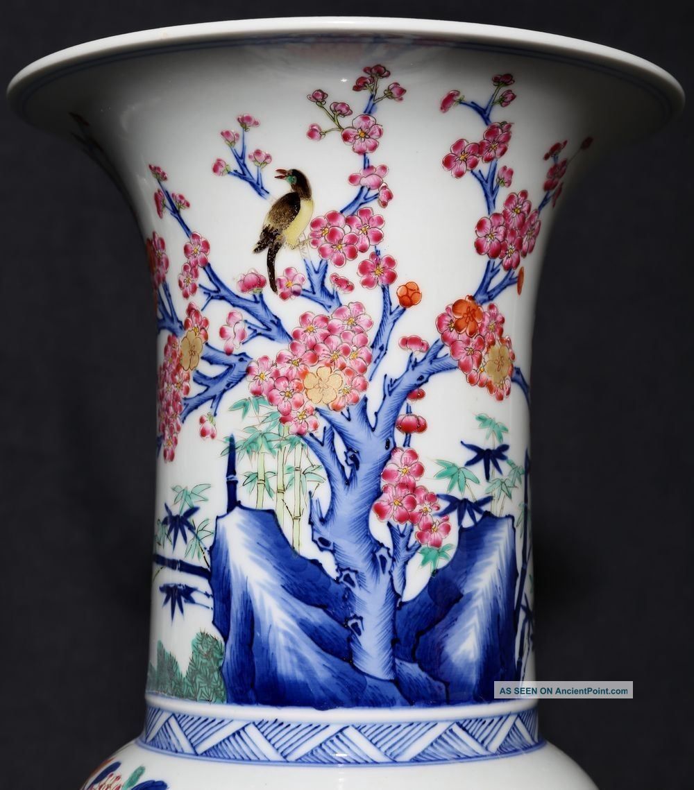 Large Antique Chinese Painting Porcelain Gu Beaker Vase Marked Yongzheng Fa388 Vases photo