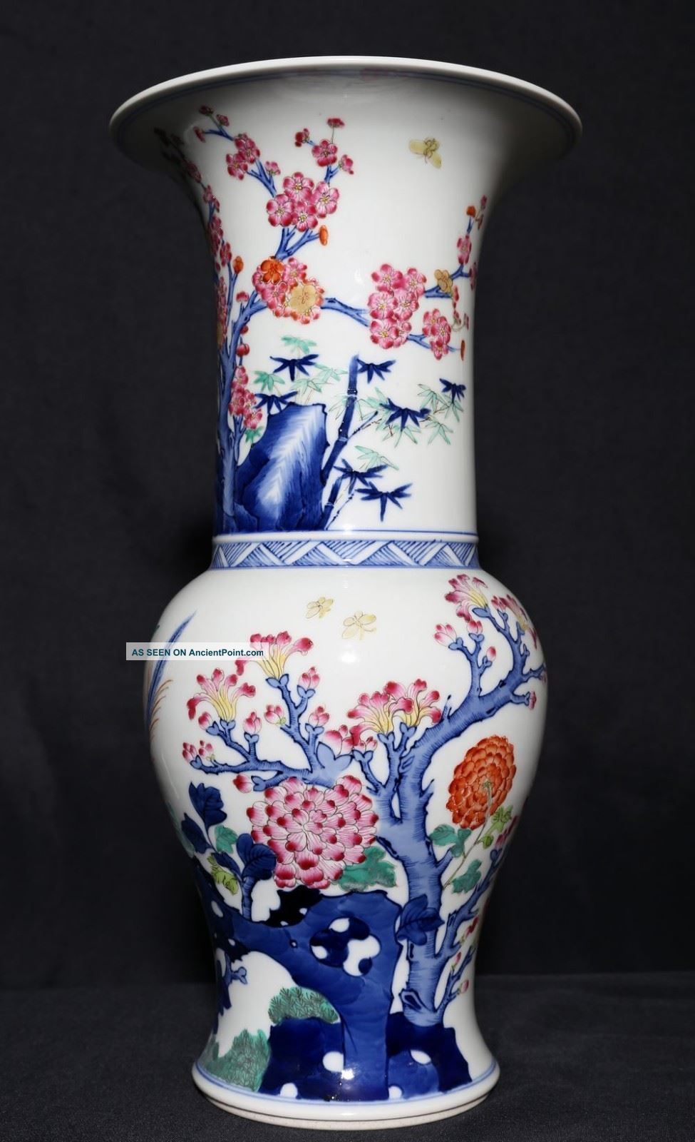 Large Antique Chinese Painting Porcelain Gu Beaker Vase Marked