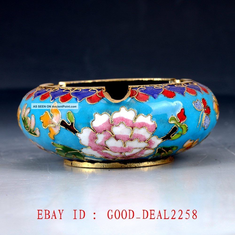 Chinese Cloisonne Handwork Carved Flower Ashtray Jtl074 Other Chinese Antiques photo