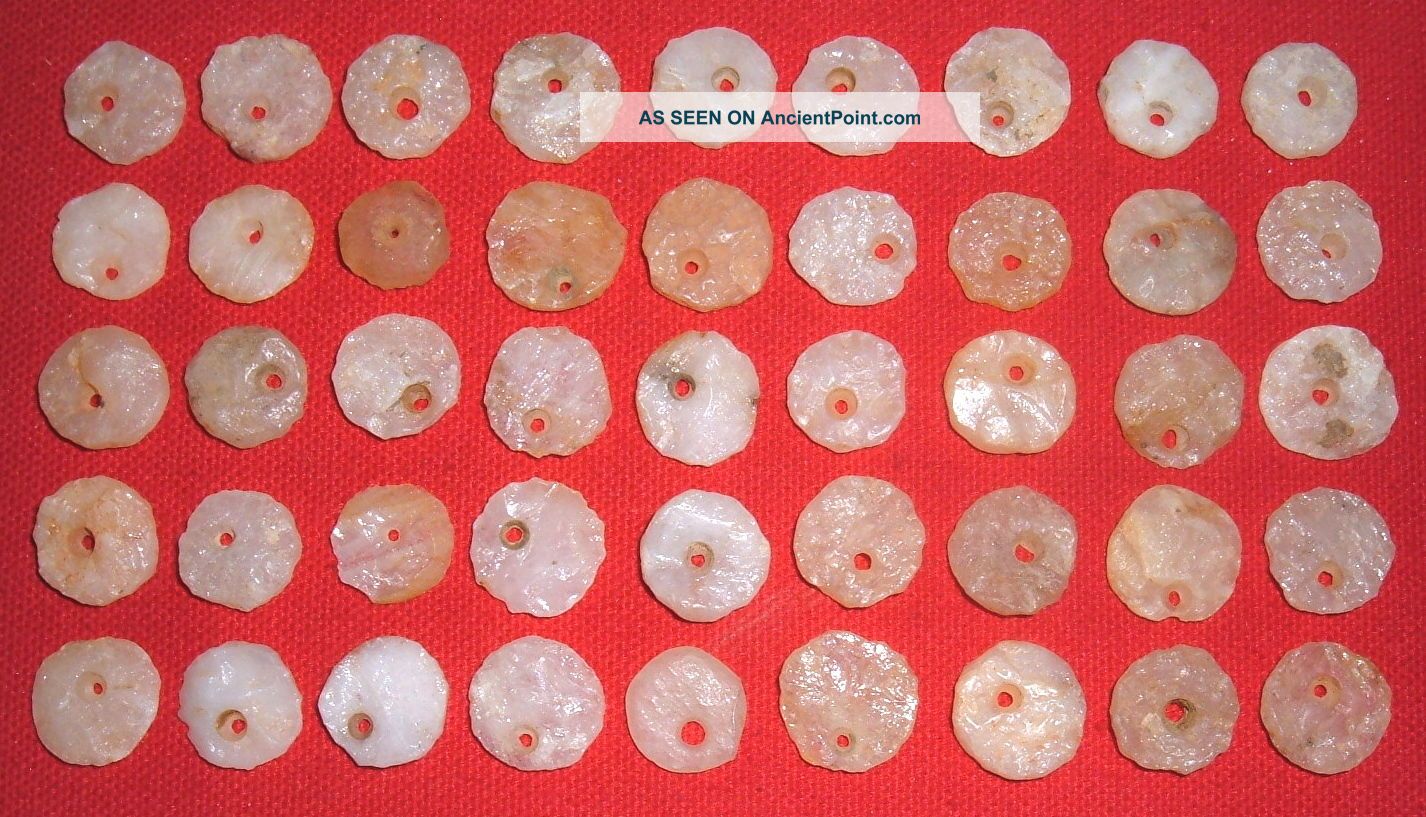 (45) Larger Sahara Neolithic Quartz Beads 15 - 17mm,  Prehistoric African Artifacts Neolithic & Paleolithic photo
